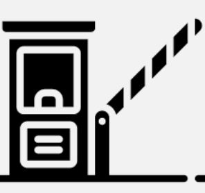 Black and white logo of a toll barrier with bar in the up position