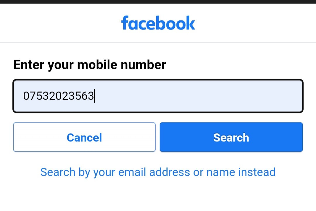 Screen of the page where you are prompted to enter your mobile number